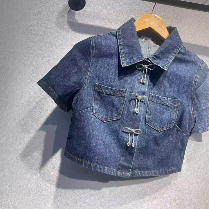 Dame Denim Mini Skirt med dekorative lommer og knaplukning Stilla