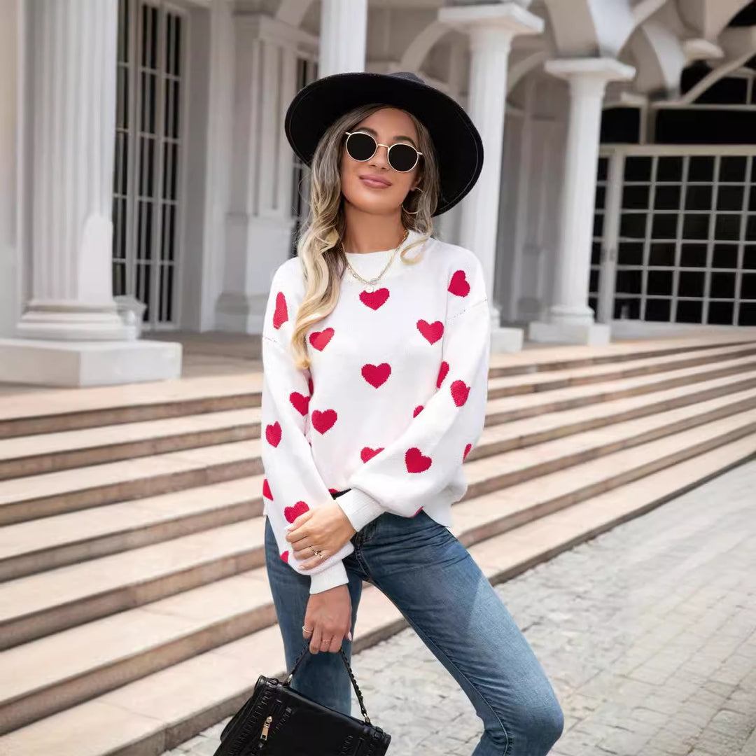 Kvinders afslappede sweater med hjerter og moderne snit Stilla