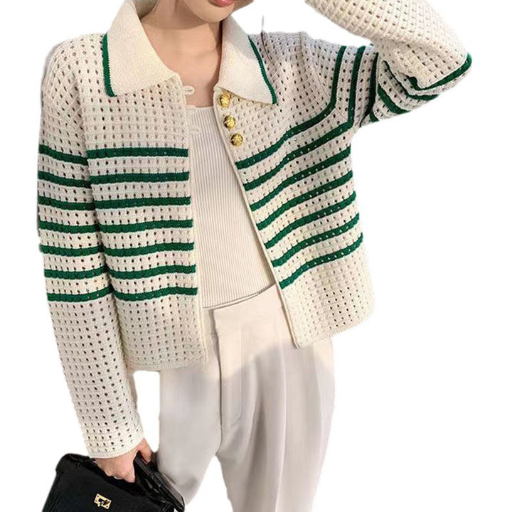 Kvindernes fashionable cardigan med dekorative knapper og stribemønster Stilla