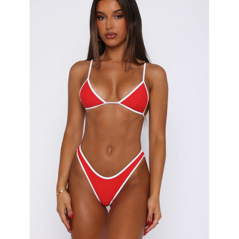 Dame triangel-bikini med justerbare stropper og kontrasterende kant Skovae
