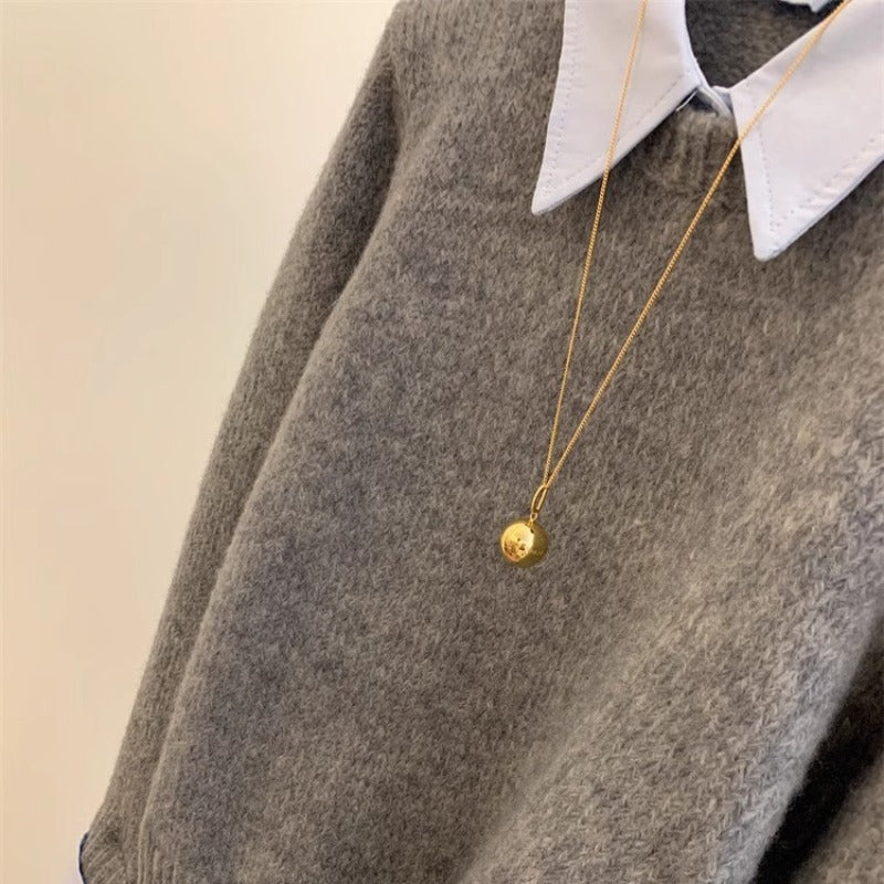 Dame strikpullover med stilfuld skjortekrave og moderne snit Stilla