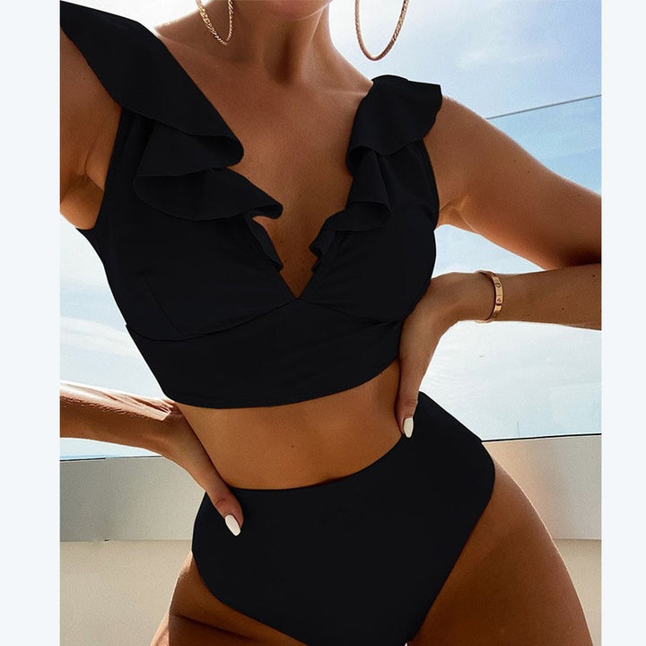 Dame Crop-Top Bikini med voluminøse flæsedetaljer Skovae