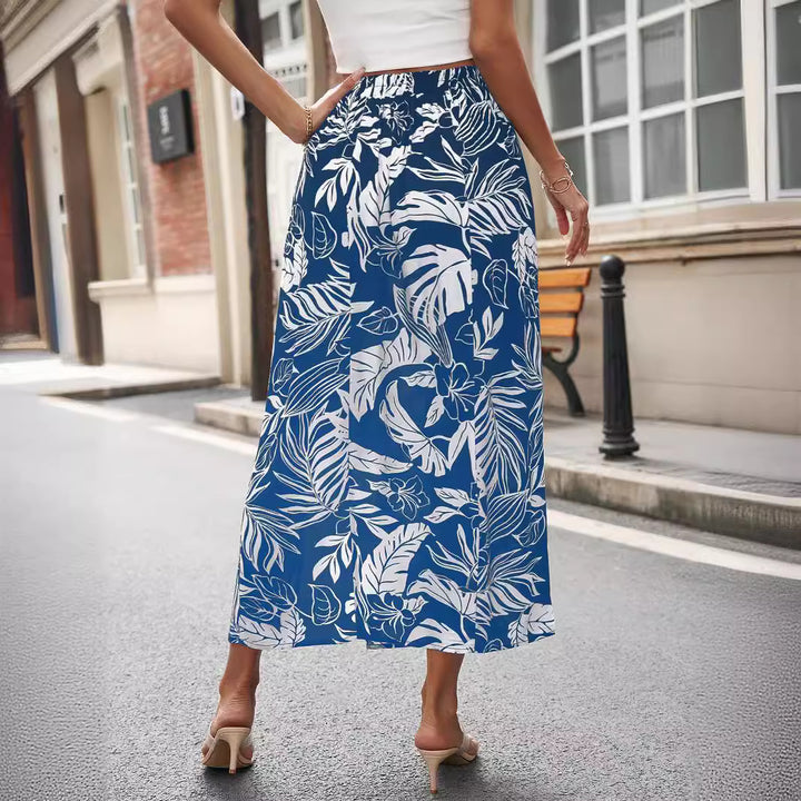 Dame Maxiskørt med høj slids og blomstret design Stilla