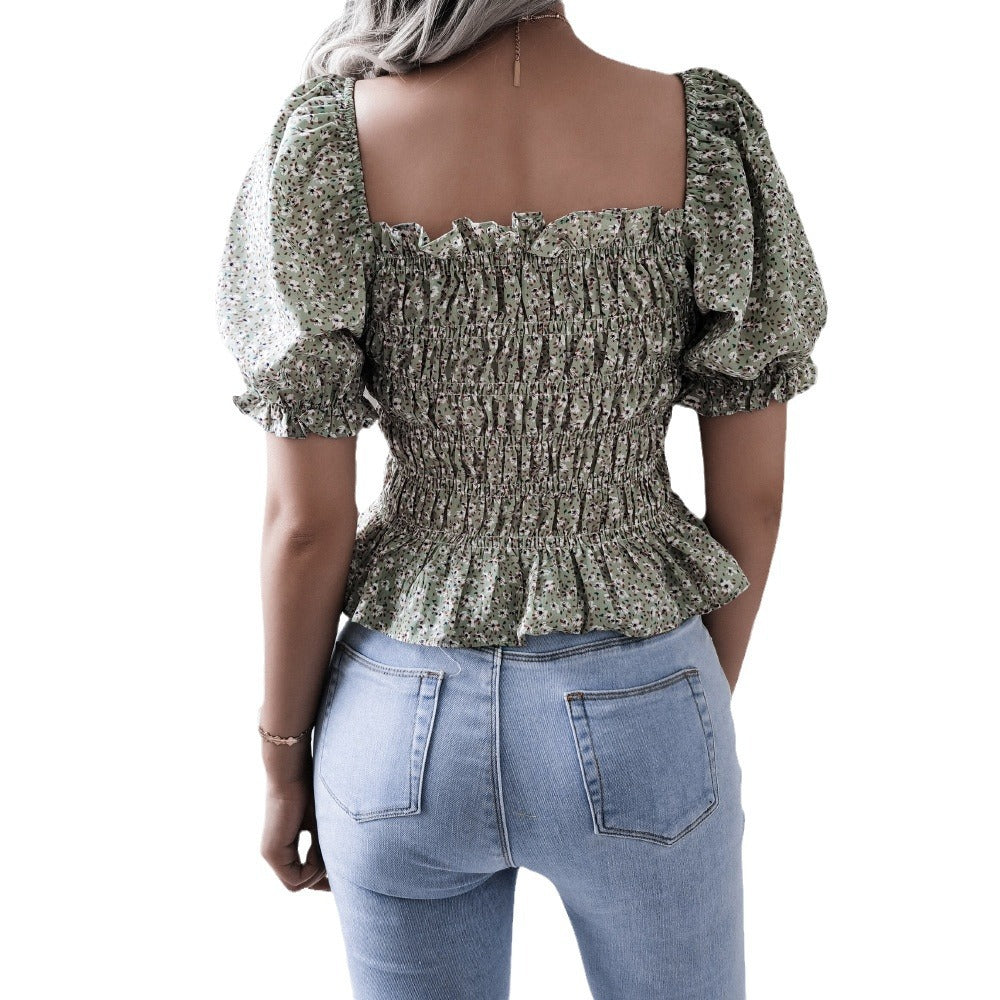 Dame Puffærme Bluse med rynket design og flæse kant Stilla