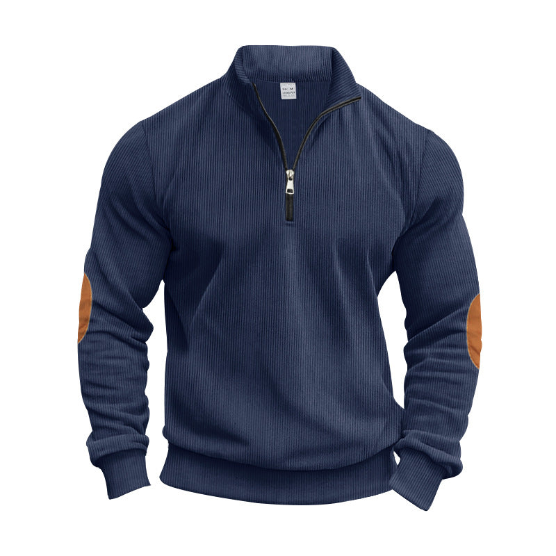 Herrer sportslig sweater med halv lynlås og kontrasterende albue-patches Stilla