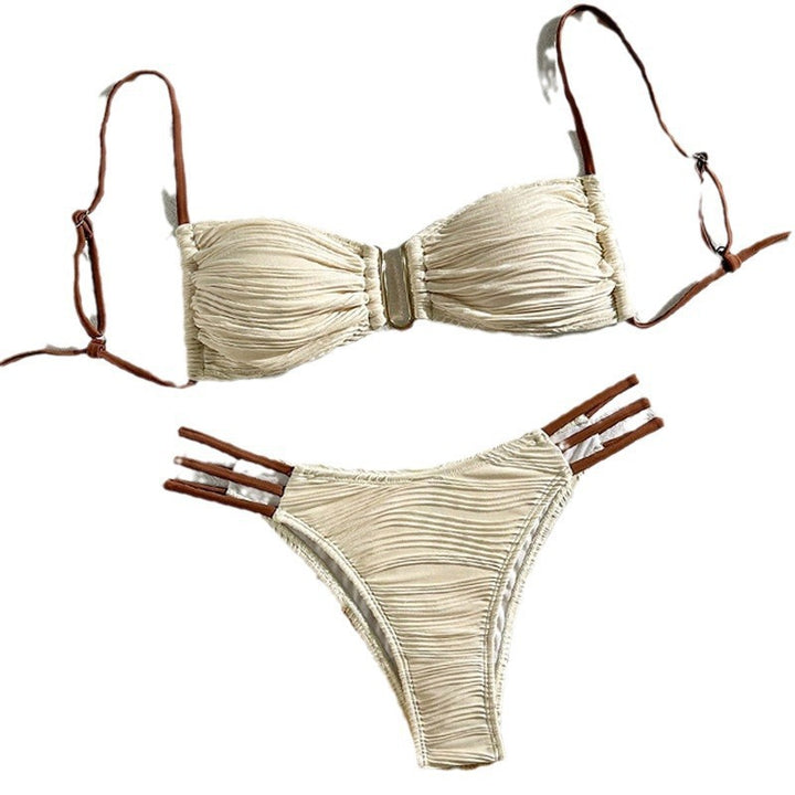 Dame Bandeau-Bikini med rynk og høje udskæringer Skovae