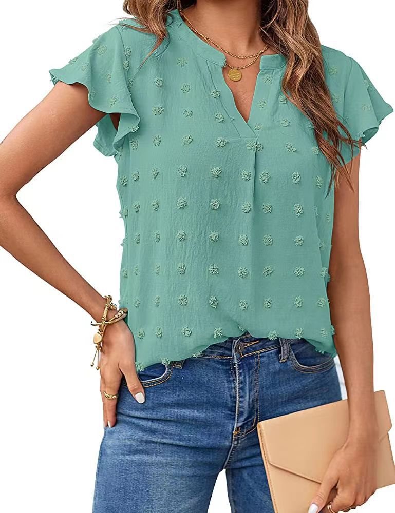Dame elegant blouse med fint strukturdesign og korte ærmer Stilla