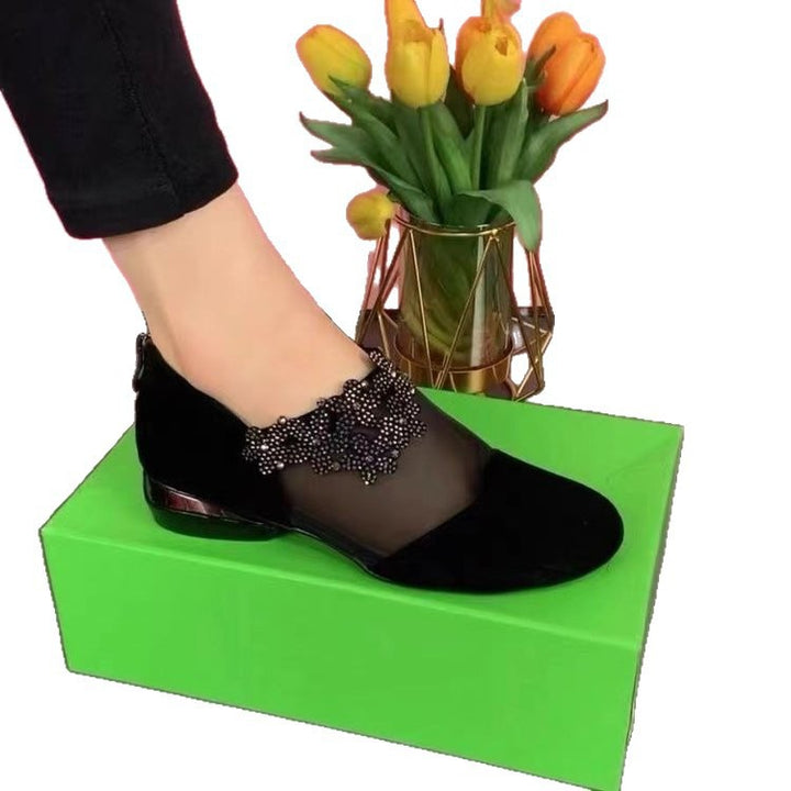 Dame elegante ballerinas med gennemsigtig indsats og glitrende perle-detaljer Stilla