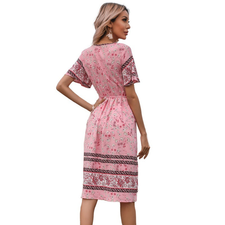 Dame Casual Bohemian Midikjole med Kvasterbindedetalje Stilla