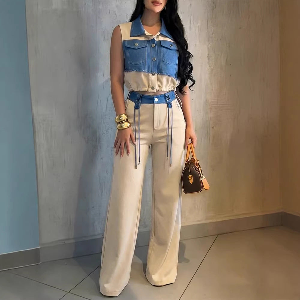 Damer Modisch Overalls med Denim-Design og Stylisk-Bund Skovae