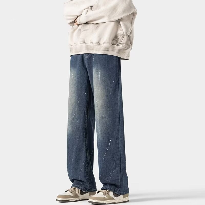 Herrer afslappede Wide-Leg Jeans med kreative vaske Stilla