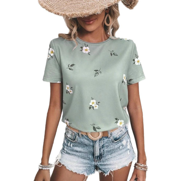 Dame T-shirt med floralt design lavet af kvalitetsbomuld Stilla