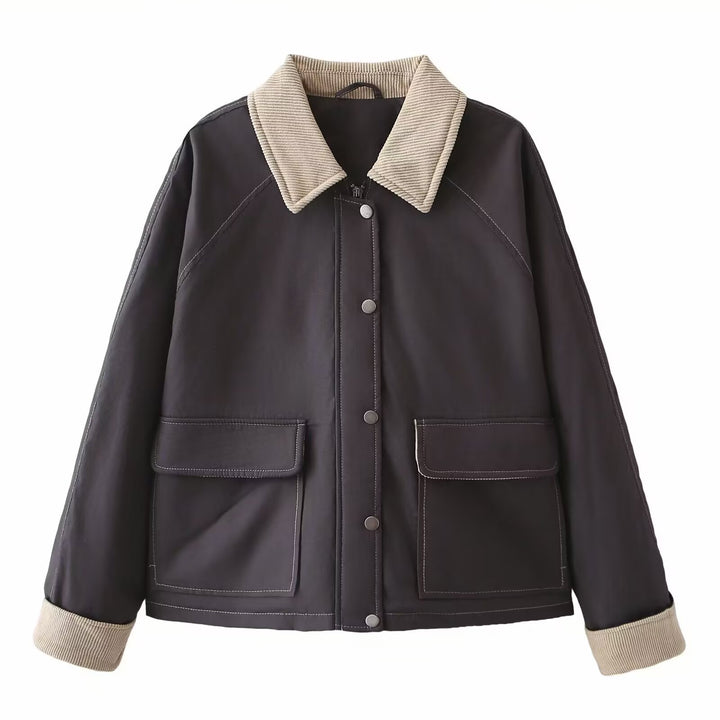Dame Casual Utility Jakke med Corduroy-krave Stilla