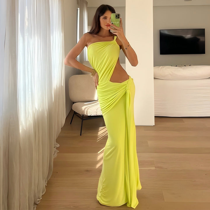 Dame Maxikjole med asymmetrisk snit og elegant drapering Skovae