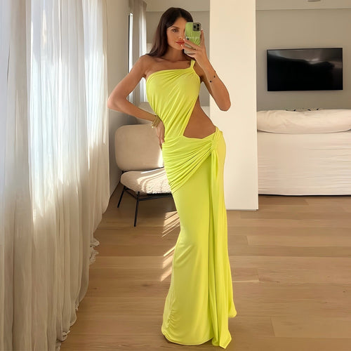 Dame Maxikjole med asymmetrisk snit og elegant drapering Skovae