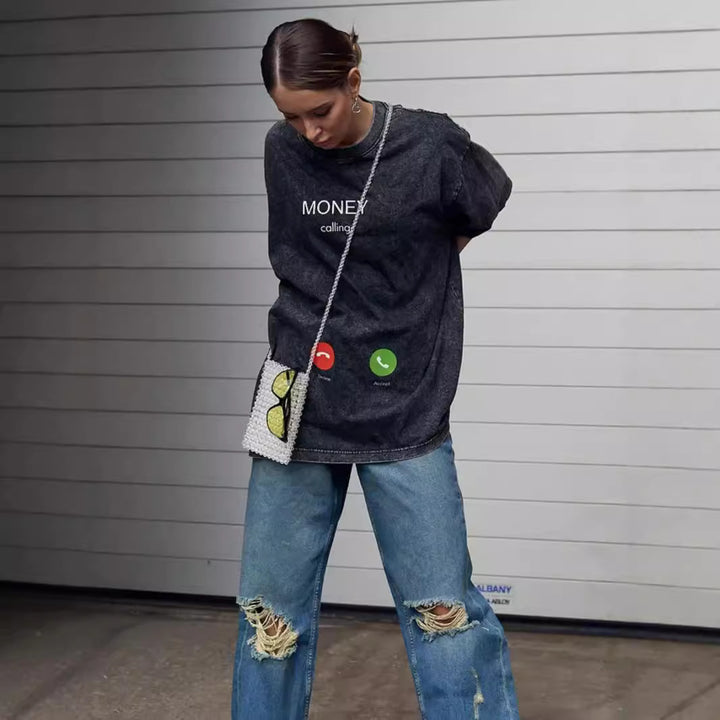 Dame Oversized T-shirt med trendy print Stilla