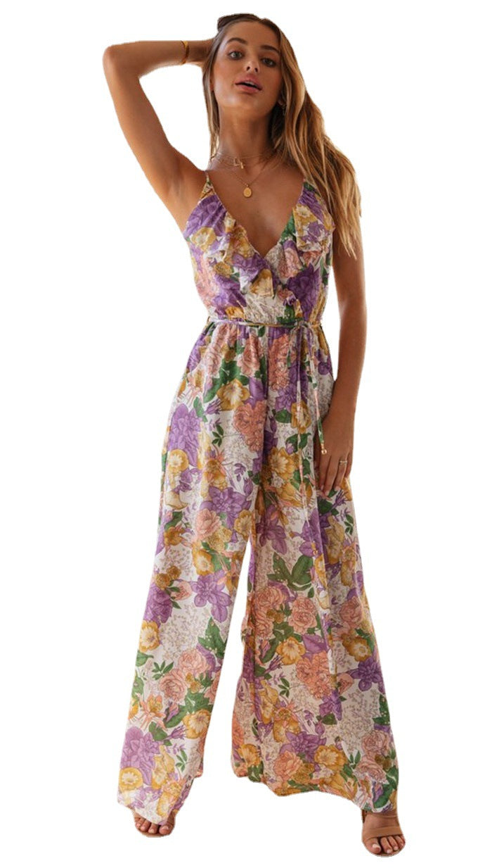 Kvindernes romantiske jumpsuit med flydende snit og dyb V-hals Stilla