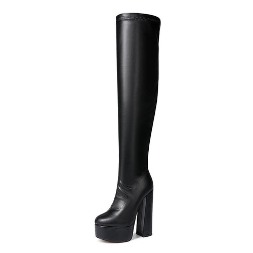 Femme Over-knæet Læder Platform Stiletto Støvler Stilla