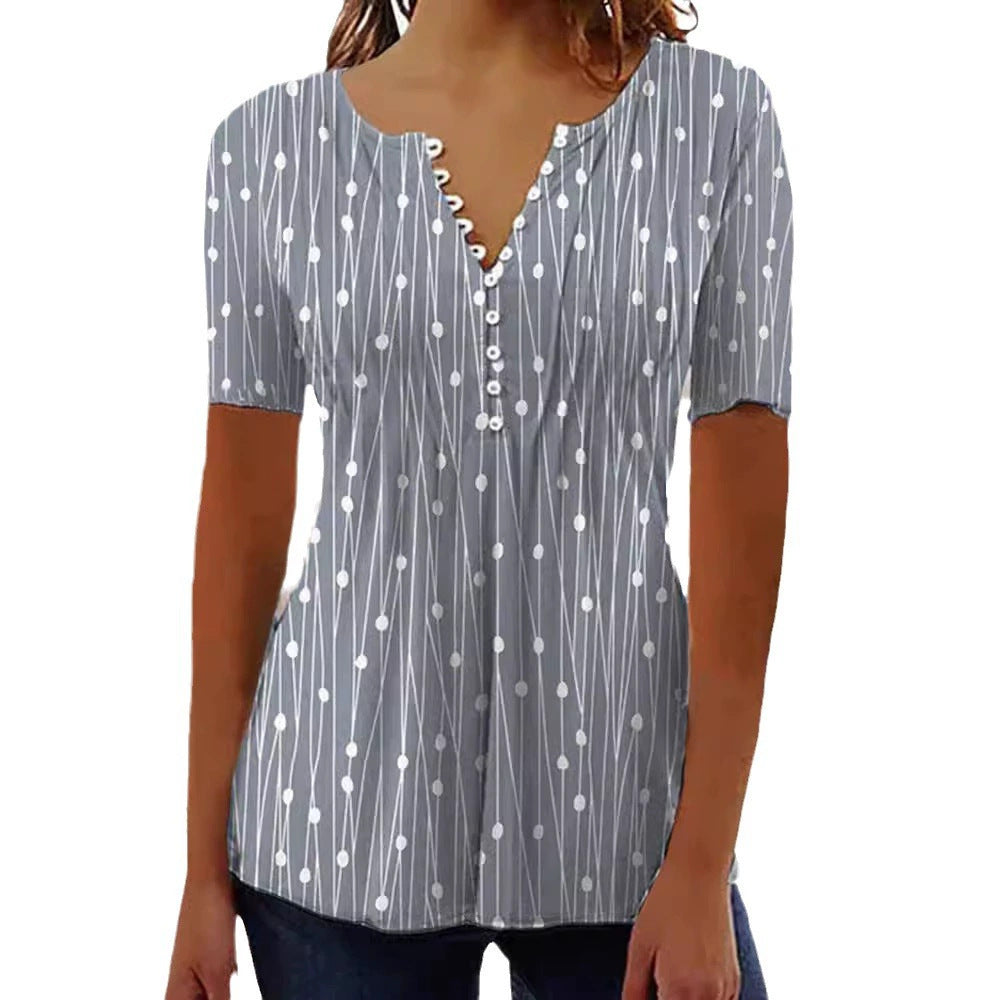 Dame bluse skjorte med moderigtigt prikkedesign og elegant knapliste Stilla