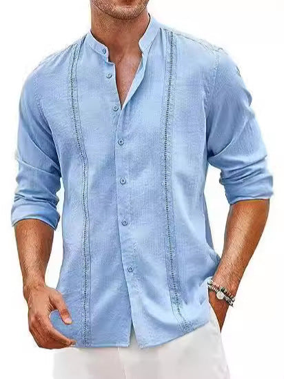 Herren linned shirt med moderne stående krave og elegant knapdesign Stilla