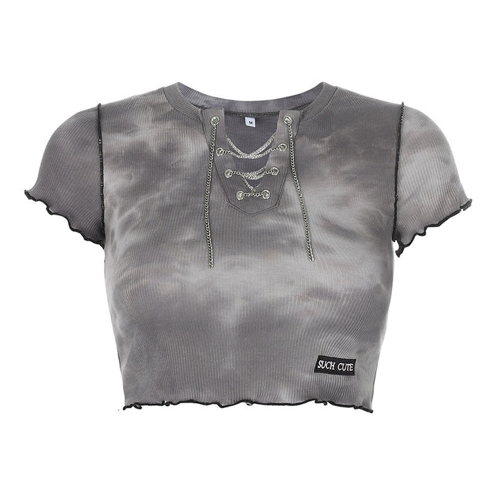 Dame cropped top med moderigtig snøredesign og afslappet kant Skovae