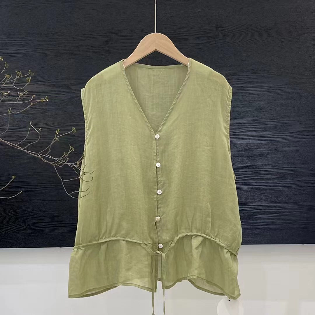 Dame Let Flydende Knapliste Bluse med Peplum Kant Stilla
