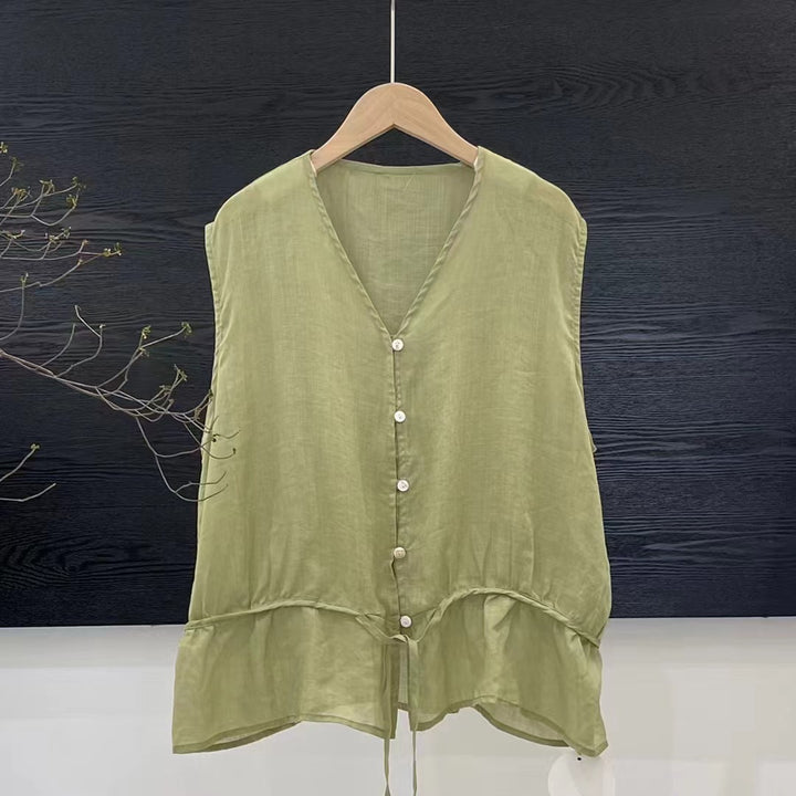 Dame Let Flydende Knapliste Bluse med Peplum Kant Stilla