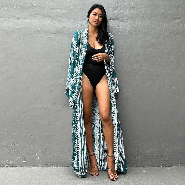 Dames Strand-Kimono med kunstnerisk Ikat-mønster og side-slids Stilla