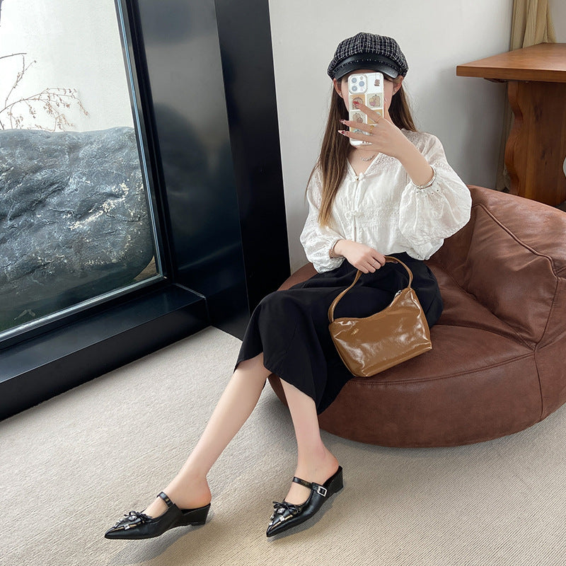 Dame Elegante Spids-Tå Slingback Mules med Strassdekoration Stilla