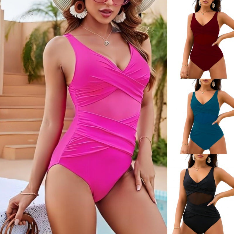 Femme Stilfuld Mesh Overlay Éntredragt Badedragt Stilla