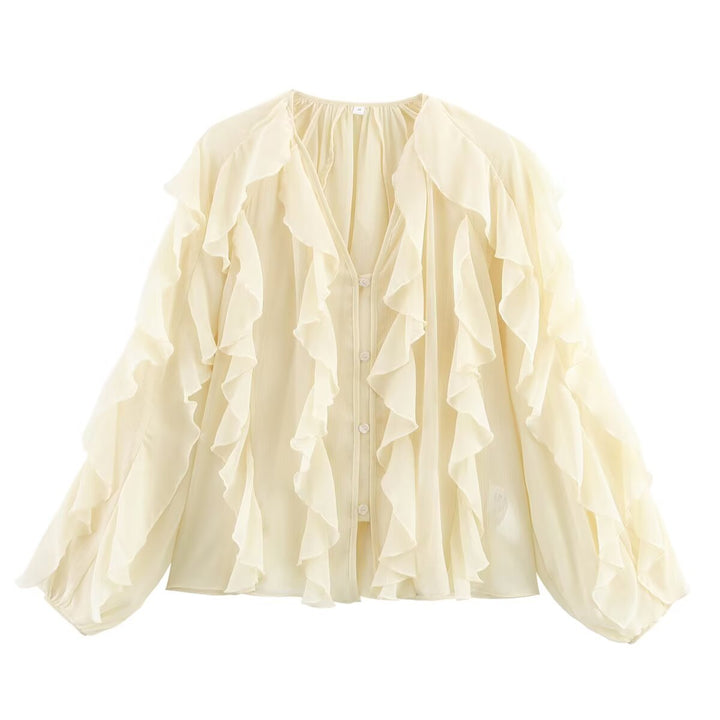 Dame Luftig Rynket Bluse med elegante Knapdetaljer Stilla