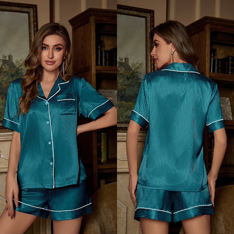 Dame Satin Pyjamasæt med stribet design og kontrasterende paspels Stilla