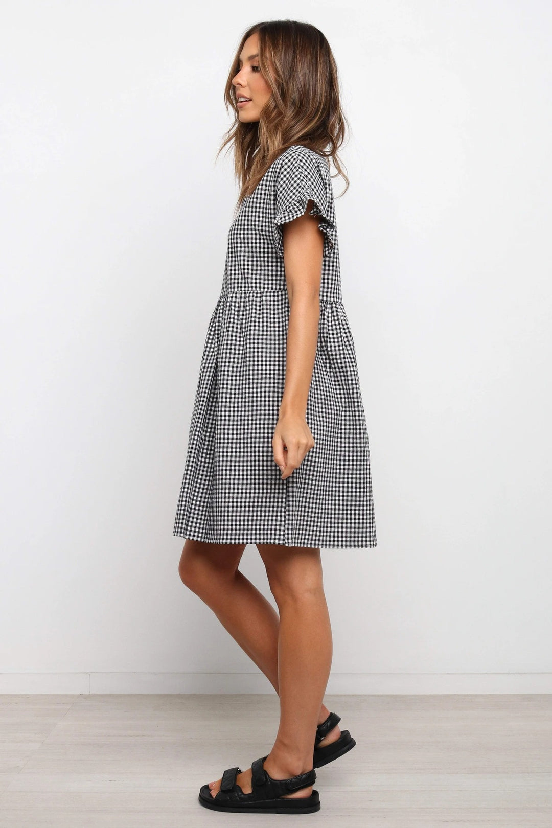 Femme Gingham Babydoll kjole med flæsekanter Stilla