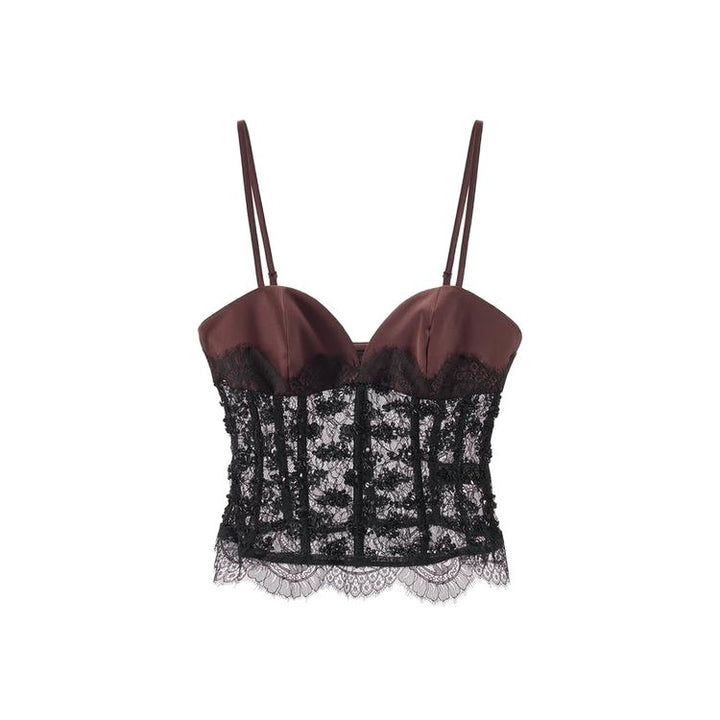 Dame Spids Crop Top med hjerteformet udsnit og elegant kant Skovae