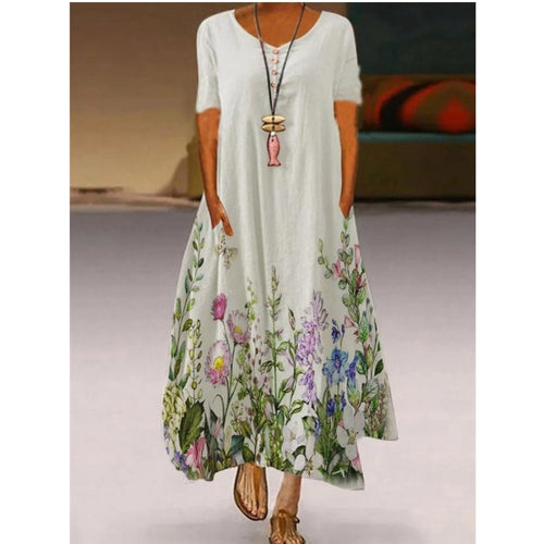 Dame Elegant MAXIKJOL med blomsterprint og praktiske lommer Stilla