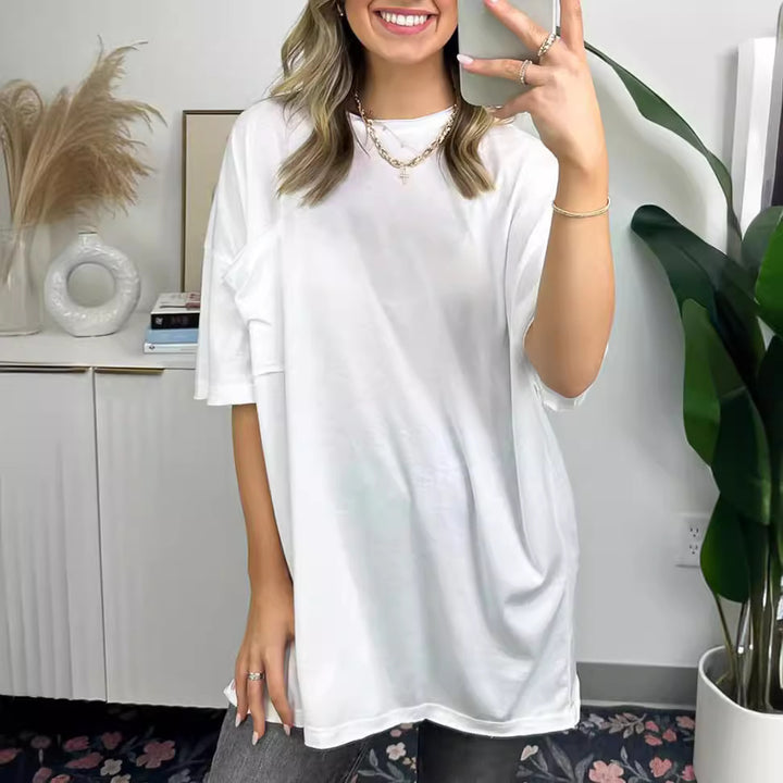 Dame behagelig oversized T-shirt med brystlomme i let stof Stilla