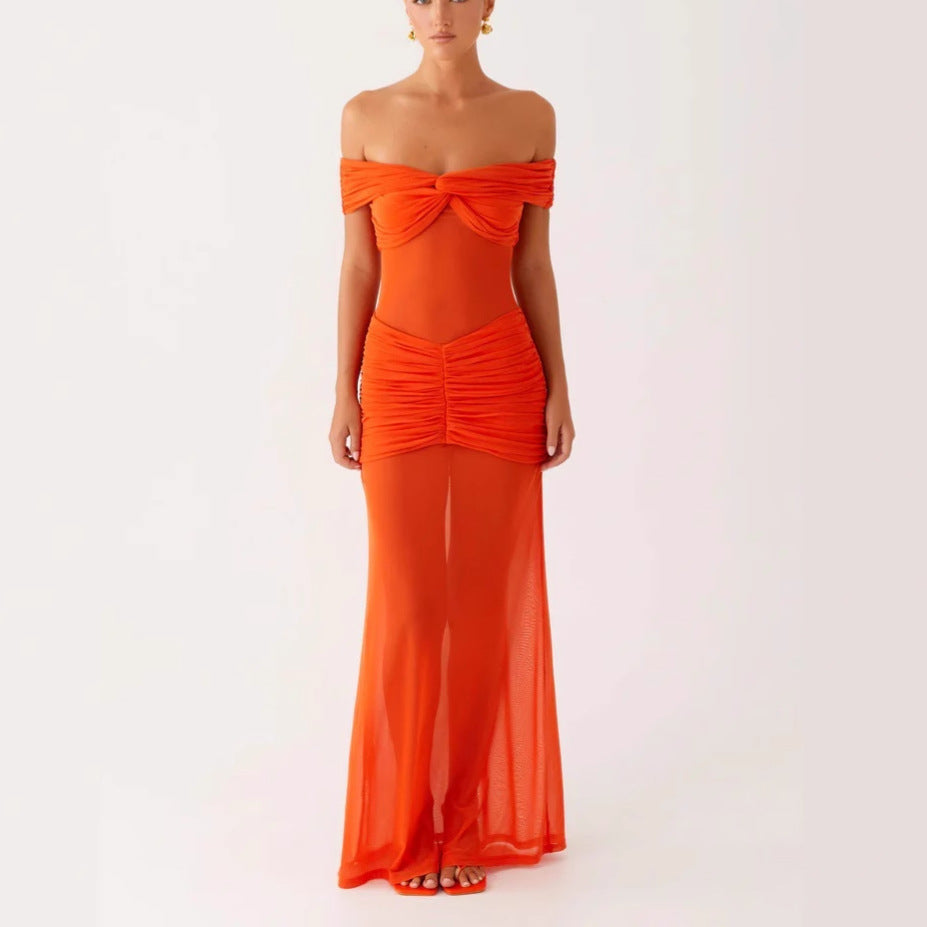 Dame Off-Shoulder Maxikjole med raffinerede draperinger Skovae