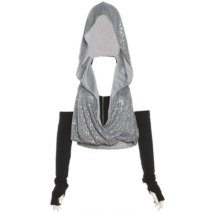 Dame Hoodie-top med glitrende pailletdetaljer og tætsiddende design Stilla