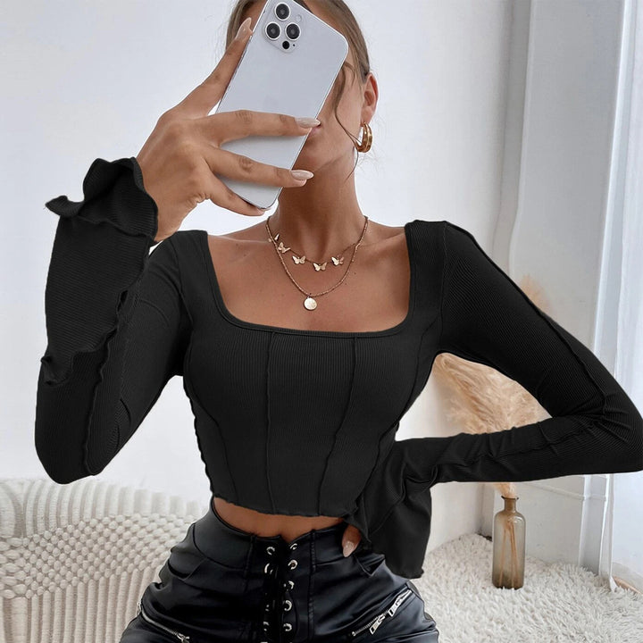 Ladies Couture Crop Top med firkantet halsudskæring og lange ærmer Stilla