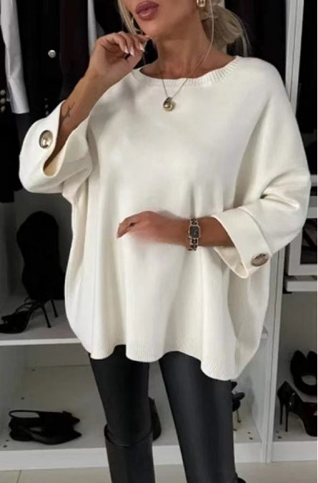 Dame Oversized Strikbluse med fashionable Ærmeopfoldninger Stilla