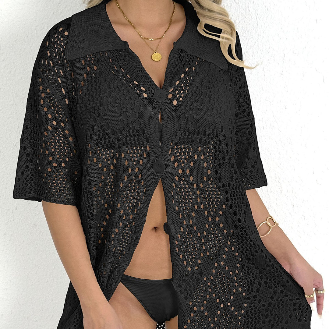 Femme Åben Strik Knap-Up Cover-Up Stilla