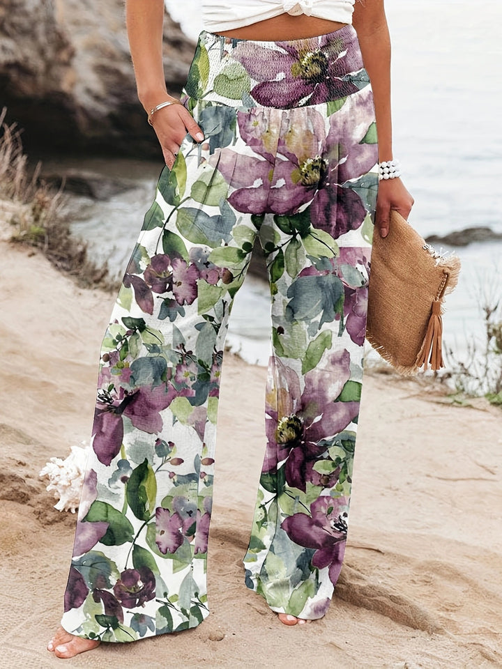 Damer Løst skåret sommerbukser med blomsterprint og elastisk talje Stilla