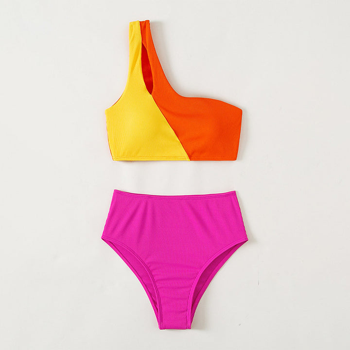 Dame Ensidet Triangel-Bikini med farverigt blokdesign Skovae