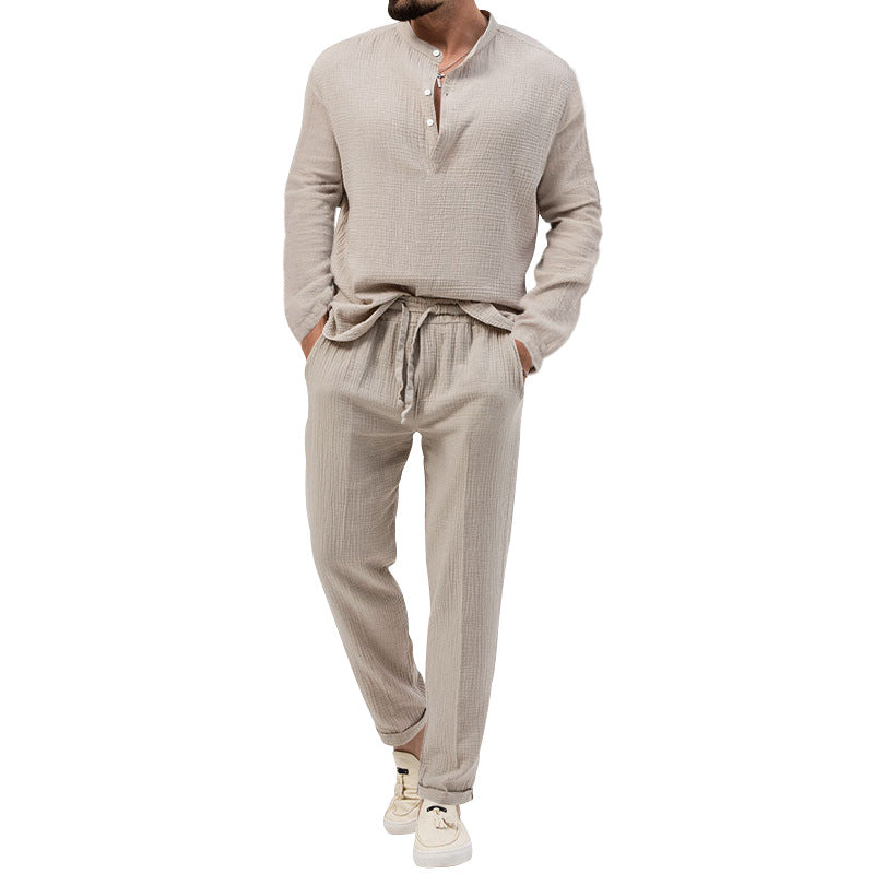 Herrer nan Musselin-wellness-sæt med halv høj krave og tunneltræksbukser Skovae