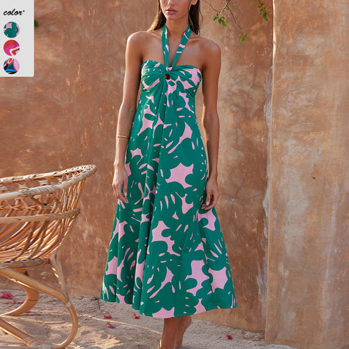 Dame Maxi Kjole med raffineret Halterneck og trendy Print Stilla