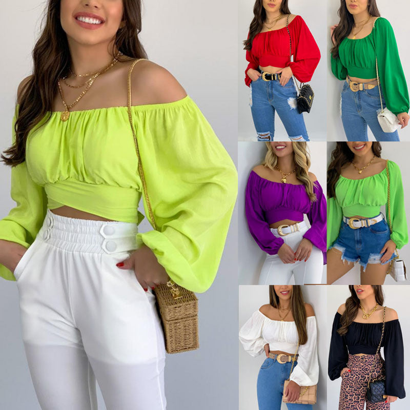Dame Off-Shoulder Bluse med volantærmer og gummibånd Stilla