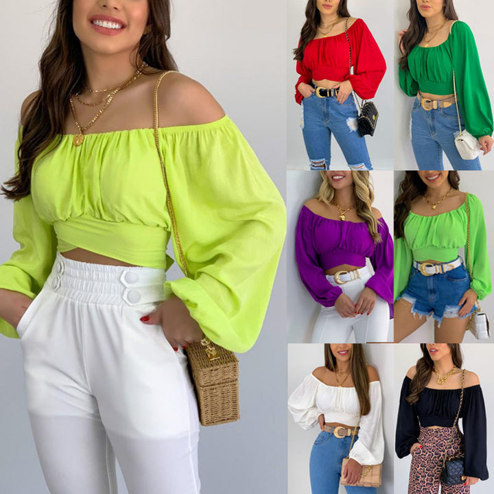 Dame Off-Shoulder Bluse med volantærmer og gummibånd Stilla