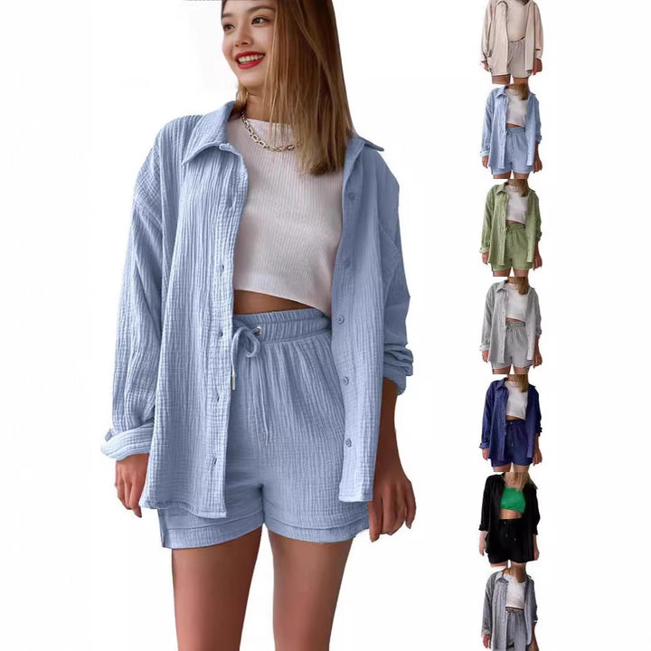 Dame luftigt to-delt sæt i blødt stof med top og shorts Stilla
