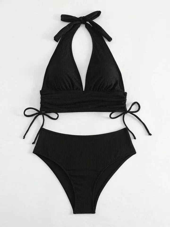 Dame ribstrik højhalset bikini sæt Stilla