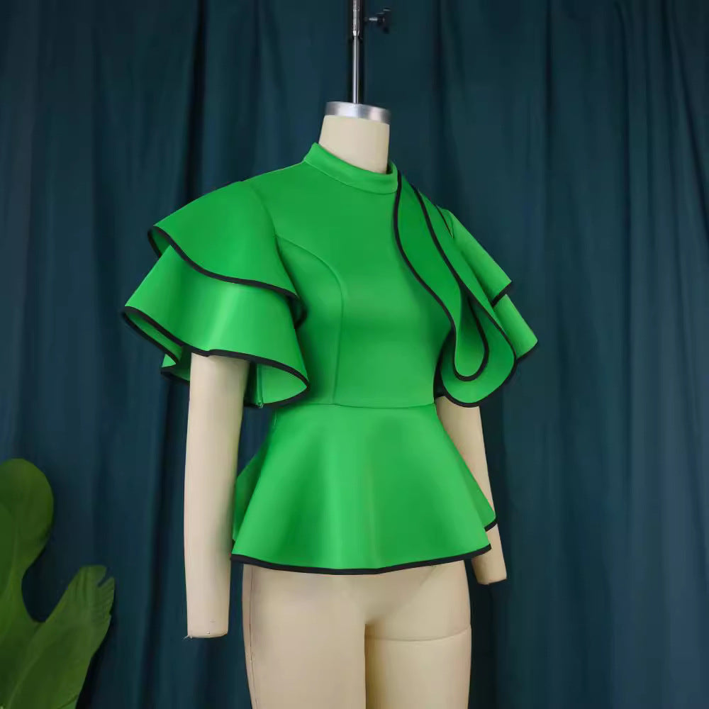 Dame Peplum-top med eksklusive flæser og asymmetrisk snit Skovae